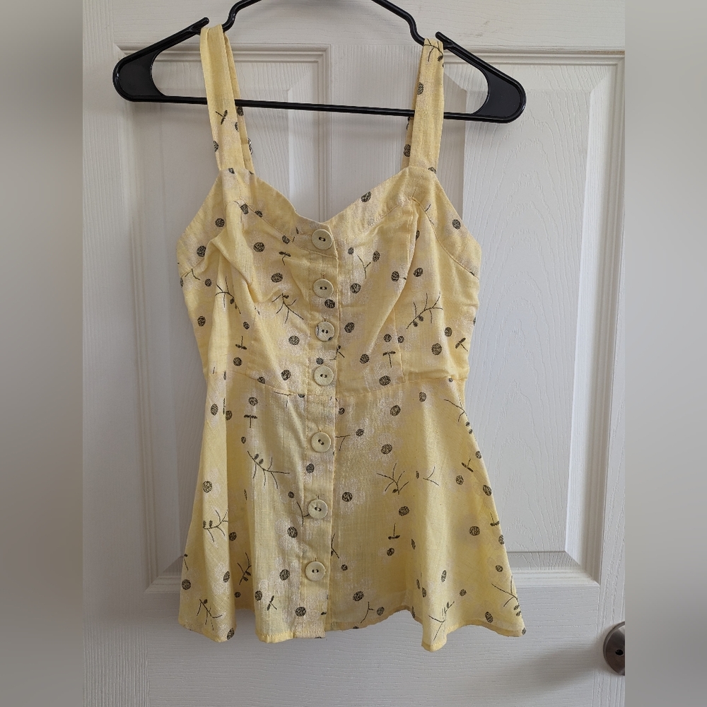 Modcloth yellow floral smocked button down tank top